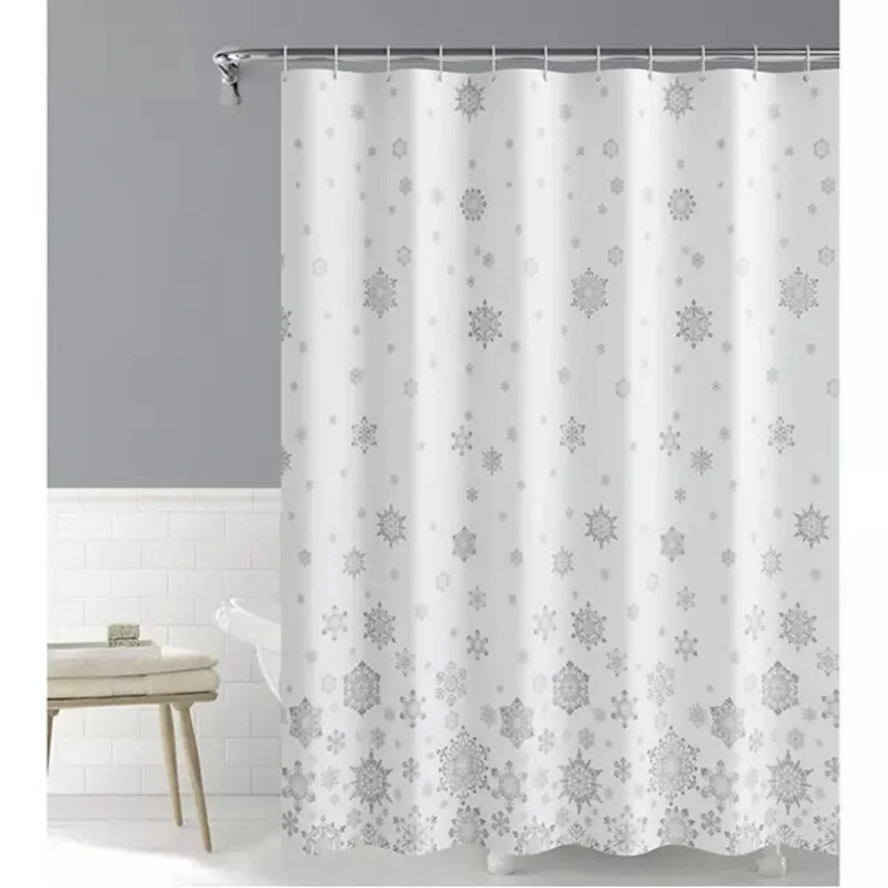 Farmhouse Snowflake Shower Curtain White Gray Winter Holiday Bathroom Decor